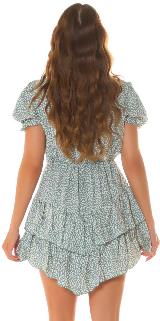 tiered mini dress with short sleeves Green